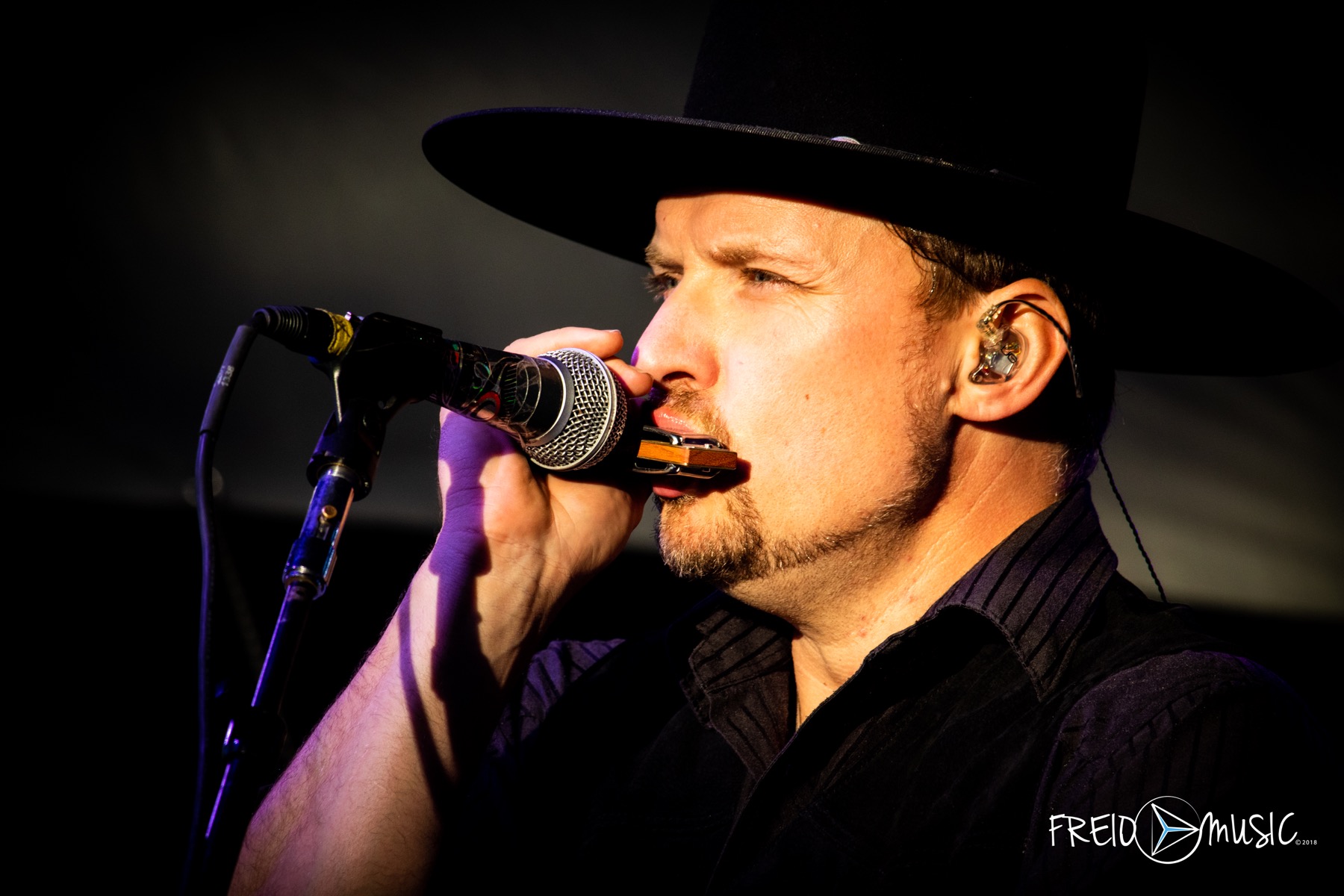 Singer performing into a microphone