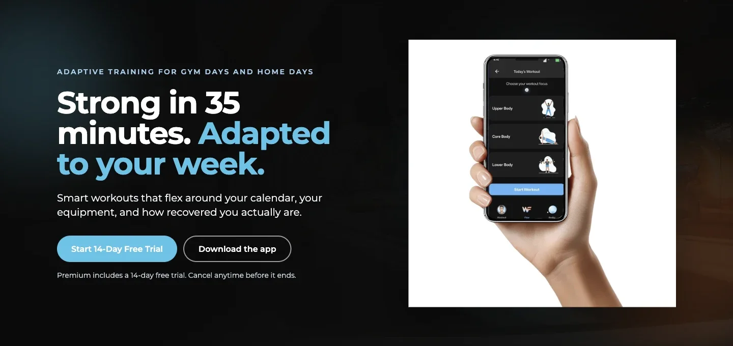 Workout Flow App homepage screenshot